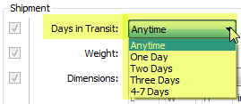 select days in transit default best rate
