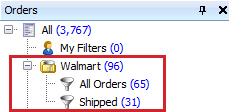 Walmart filters shown in the ShipWorks software.