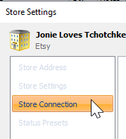 Store settings is open and the Store Connection link is selected.