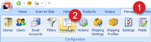 Manage tab > Templates button