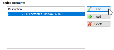 Select your FedEx account and click the Edit button.