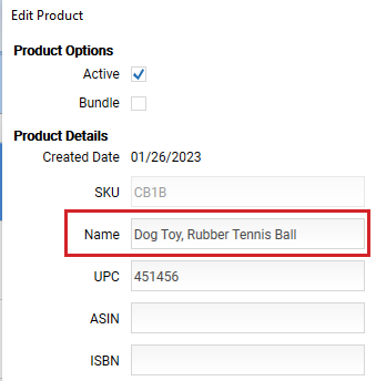 Enter a customs-specific item name into the name field.