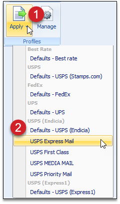 click apply > select profile. selecting a profile in shipworks