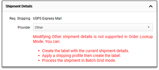 Other provider unsupported message