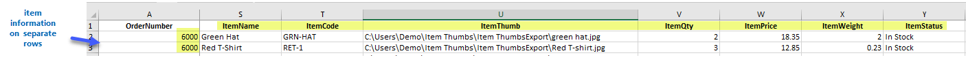 A CSV file is shown with items on separate lines of the file.