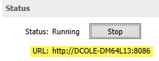 Status is running and the URL is shown.