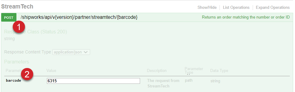 Streamtech is open and the Post button and barcode field are highlighted.