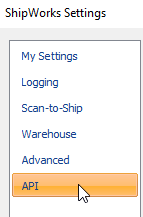 Select API from the ShipWorks Settings options