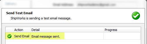 Confirmation message that a successful test message was sent.