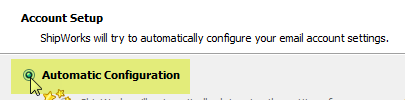 Account setup window is displayed with the automatic configuration option selected.