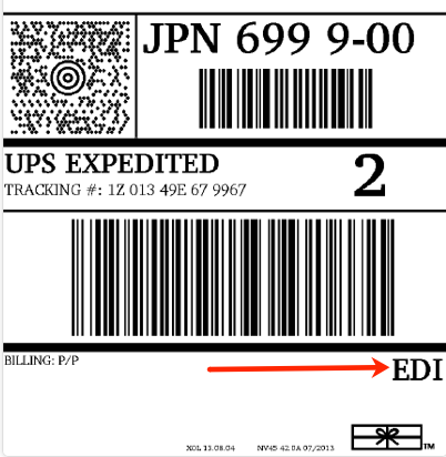 Arrow points to EDI on printed ups international label