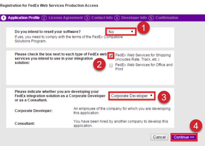 Application profile screen with the required answers highlighted.