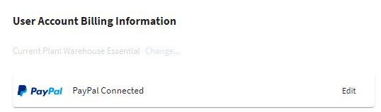 The User Account Billing Information pop-up showing PayPal added as a payment method