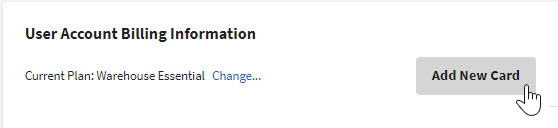 The User Account Billing Information pop-up, the Add New Card button is selected.