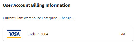 The list of credit cards on file in the User Account Billing Information screen.