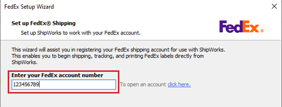Enter your FedEx account number into the account number field.