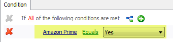 filter condition amazon prime equals yes