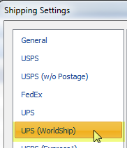 Shipping Settings with the UPS WorkShip highlighted.