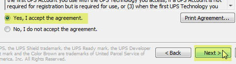 Accept Agreement option highlighted and next button highlighted.