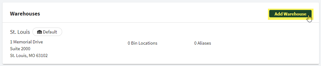 Add warehouse button