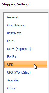 UPS selected in shipping settings
