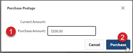 Add an amount of postage to purchase and click the purchase button.