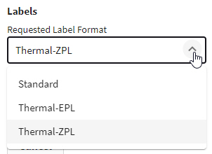 Thermal ZPL is selected from the Labels drop-down menu.