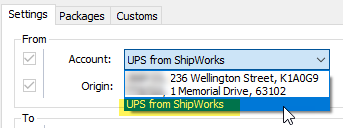 Select the UPS account from the account drop-down menu.