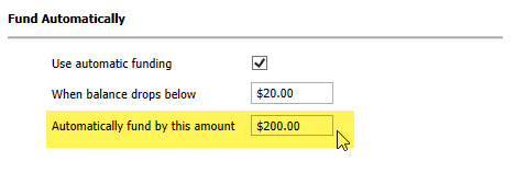 ShipWorks One Balance automatically fund by this amount $200 markup