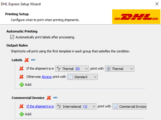 dhl printing setup