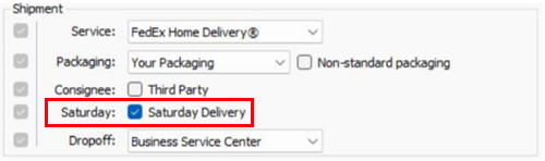 Saturday Delivery is shown as being selected in the default shipping profile.