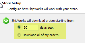 Add Store wizard select download days