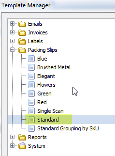 Template Manager with Standard marked,