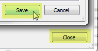 The Save and Close buttons are highlighted.