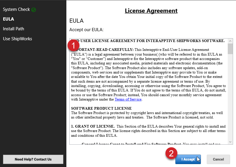 Install ShipWorks wizard Accept EULA page