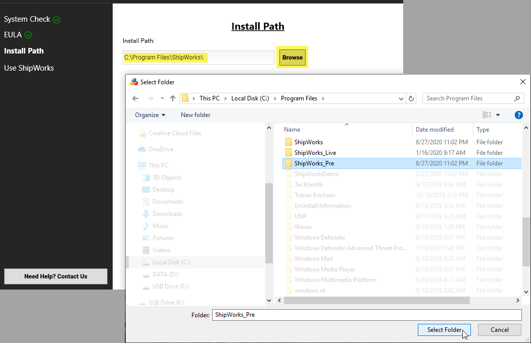 Install ShipWorks wizard Select install location