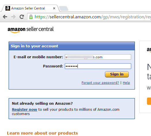 amazon seller central login