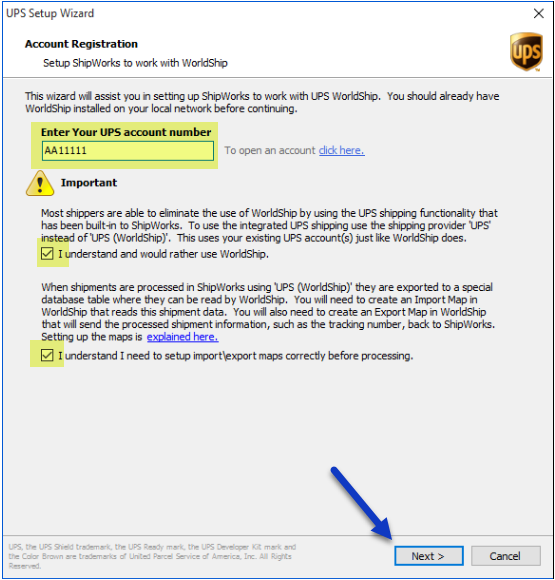 Terms and Conditions screen with the account number field highlighted and arrow pointing to next button.