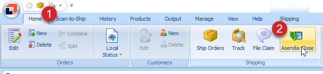 Click on the Home tab and then on the Asendia Close button.
