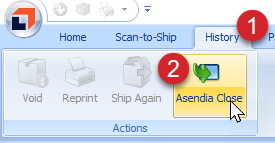 Click the history tab and then the Asendia Close button.