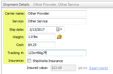 shipment details for other shipping provider