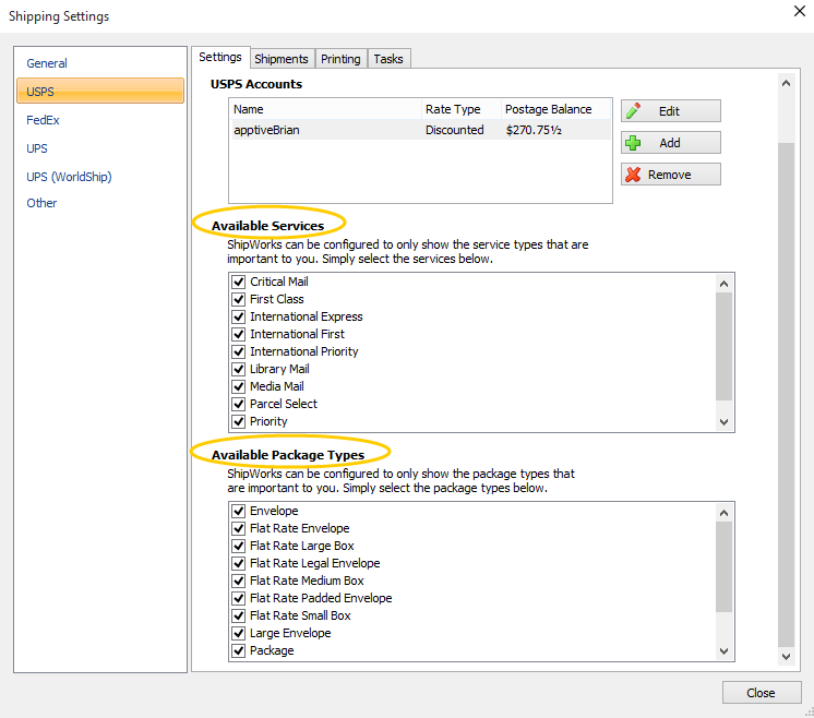 Figure 1: Selecting Available Services and Packages