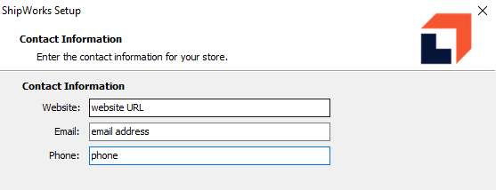 Contact information screen in add store wizard