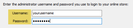 generic username and password fields add store wizard