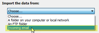 select incoming email import from generic file
