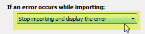 generic file stop and display error fail import