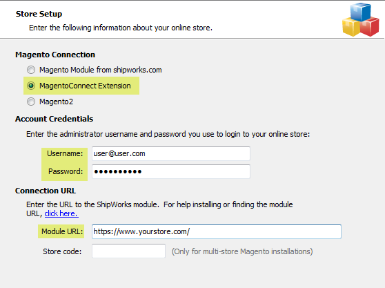 magento connect extension add store wizard credentials