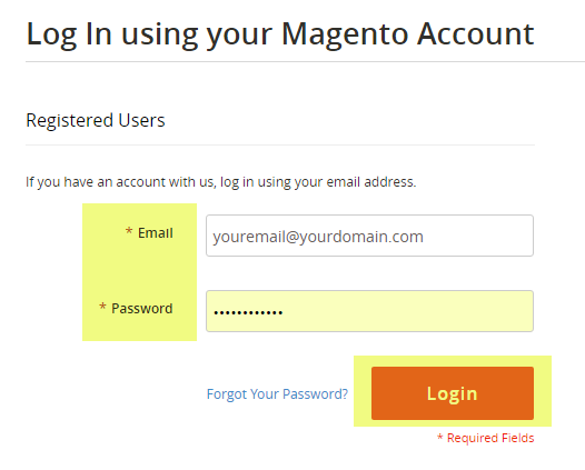 magento marketplace login sceen