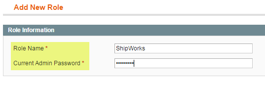 role name password magento add new role