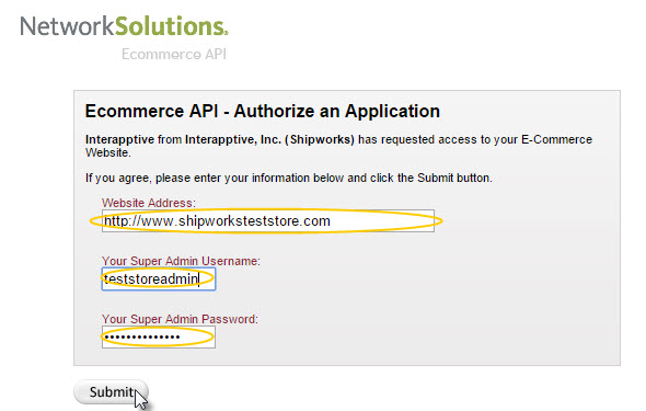 network solutions create login token authorize app